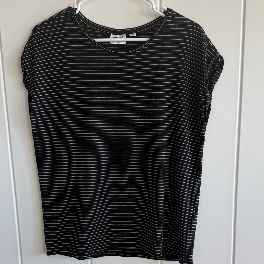 Vero Moda Black and White Striped Cap Sleeve Tee